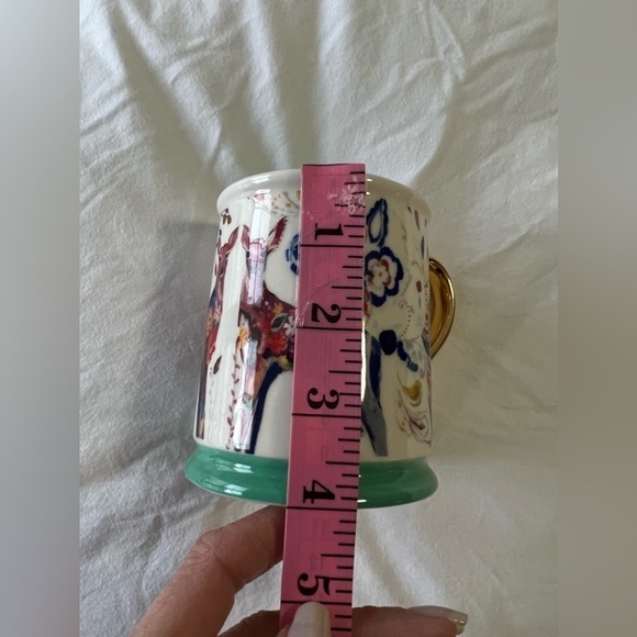 Anthropologie FOLKLORE FAWNS Mug Floral Green Gold Handle Starla Halfmann - Picture 6 of 7